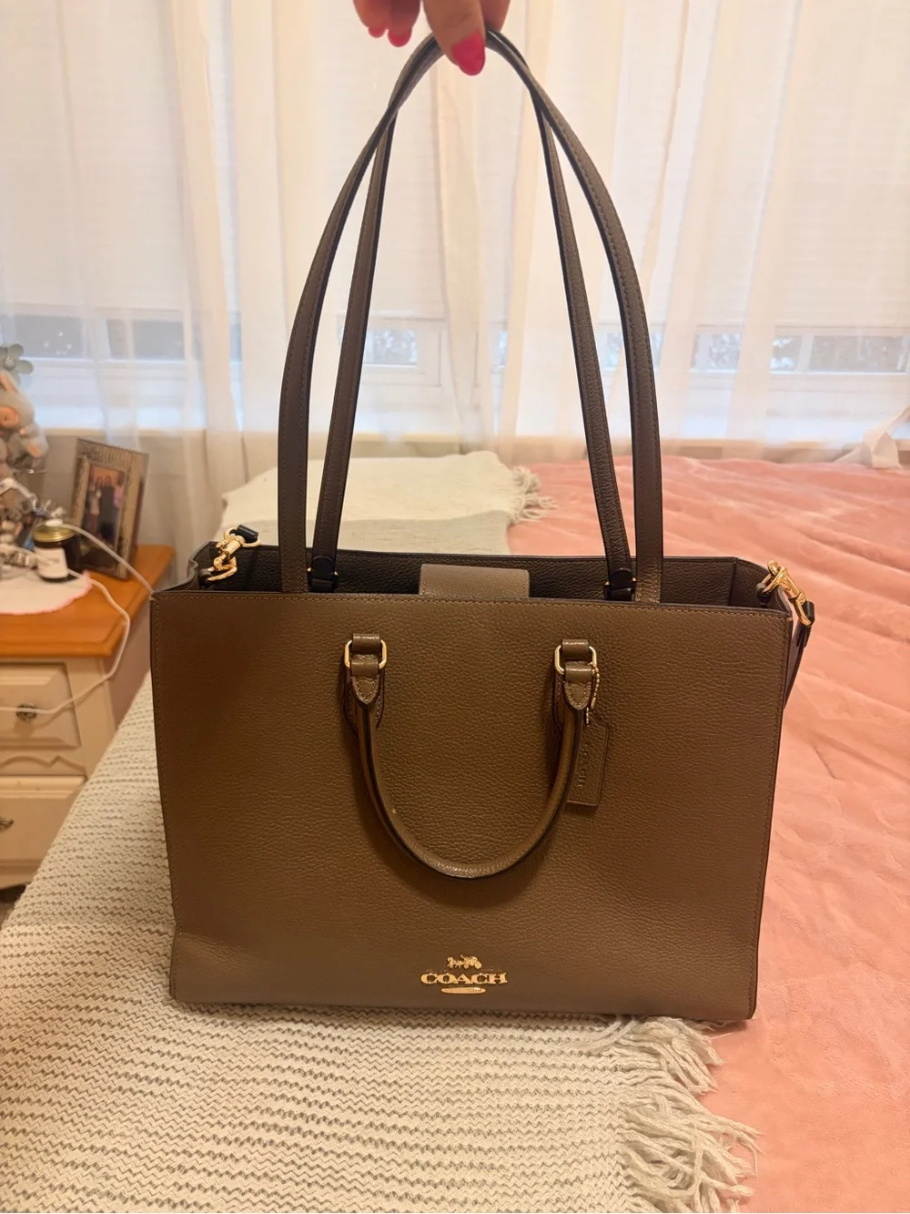 Coach Taupe Pebbled Leather Work Tote with Gold Hardware